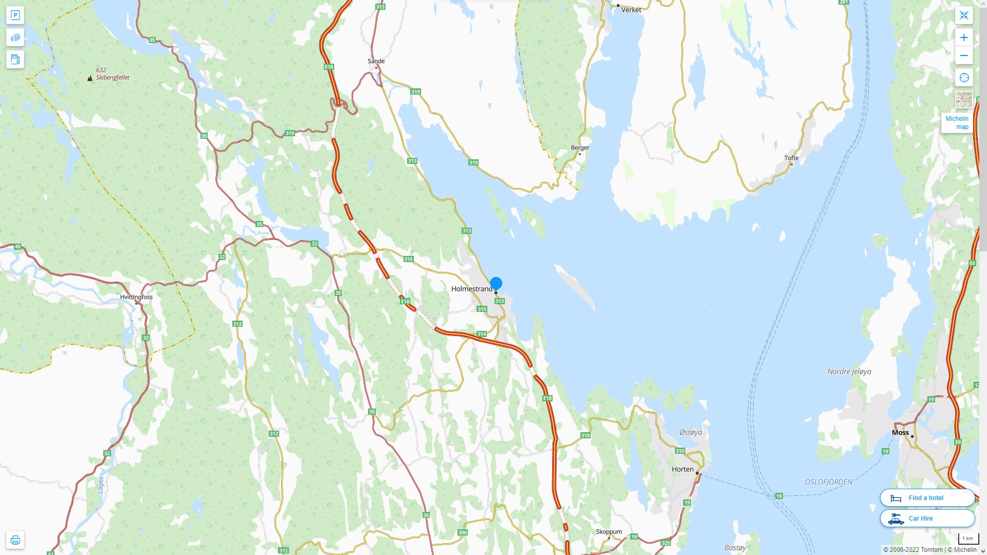 Holmestrand Highway and Road Map